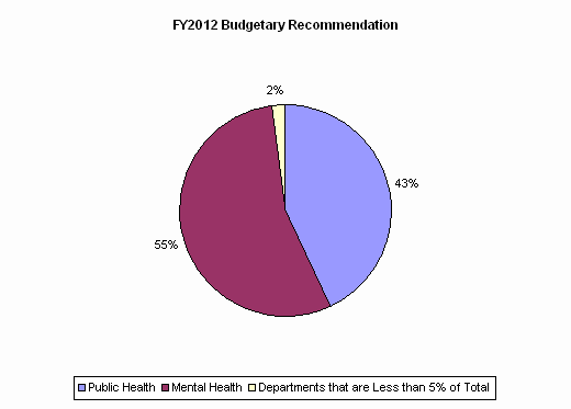 Pie Chart: Public Health=43%, Mental Health=55%, Departments that are Less than 5% of Total=2%