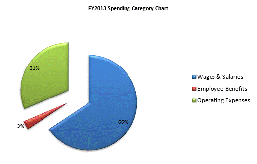 FY2013 Spending Category Chart:Wages & Salaries=66%, Employee Benefits=3%, Operating Expenses=31%