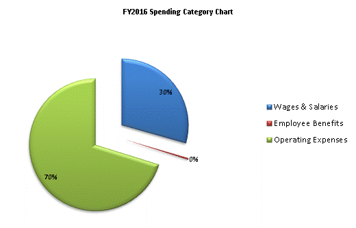 FY2016 Spending Category Chart:Wages & Salaries=29%, Employee Benefits=0%, Operating Expenses=71%