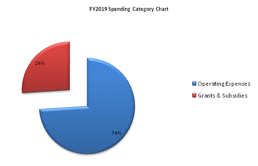 FY2019 Spending Category Chart:Operating Expenses=74%, Grants & Subsidies=26%